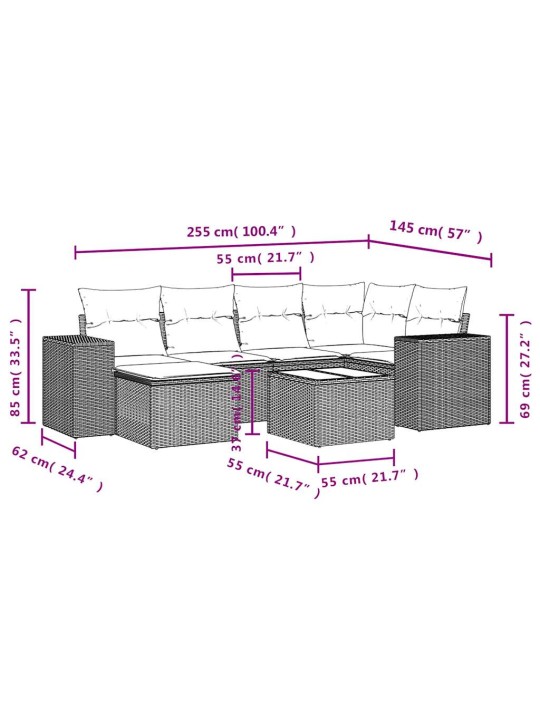 7-osaline aiadiivani komplekt patjadega, hall, polürotang