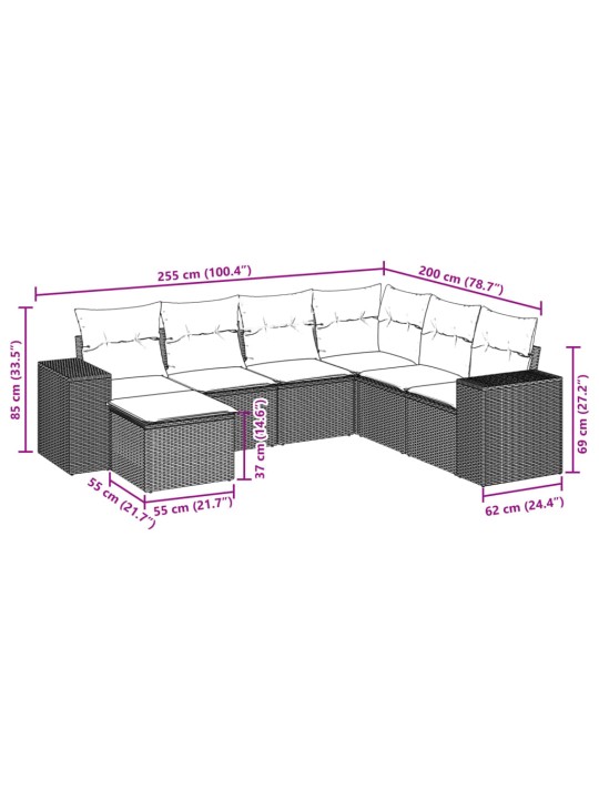 7-osaline aiadiivani komplekt patjadega, hall, polürotang