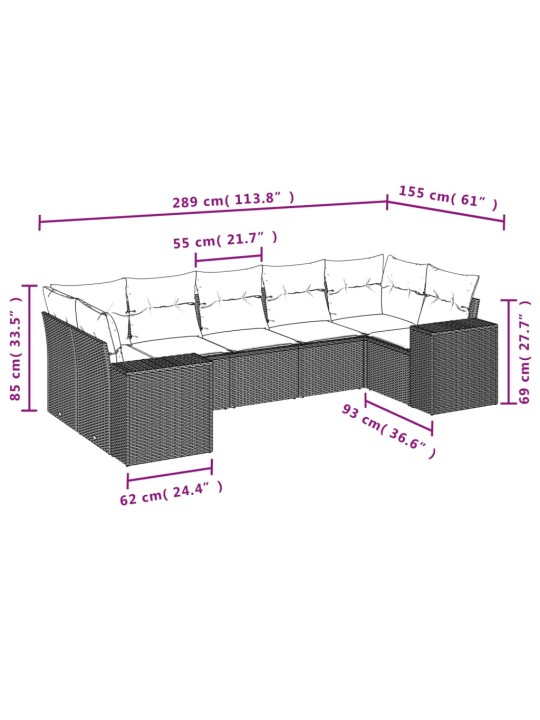 7-osaline aiadiivani komplekt patjadega, hall, polürotang