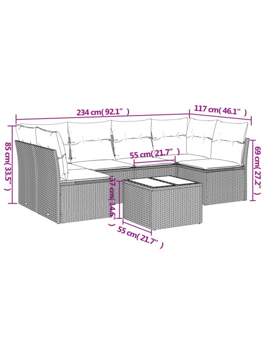 7-osaline aiadiivani komplekt patjadega, hall, polürotang