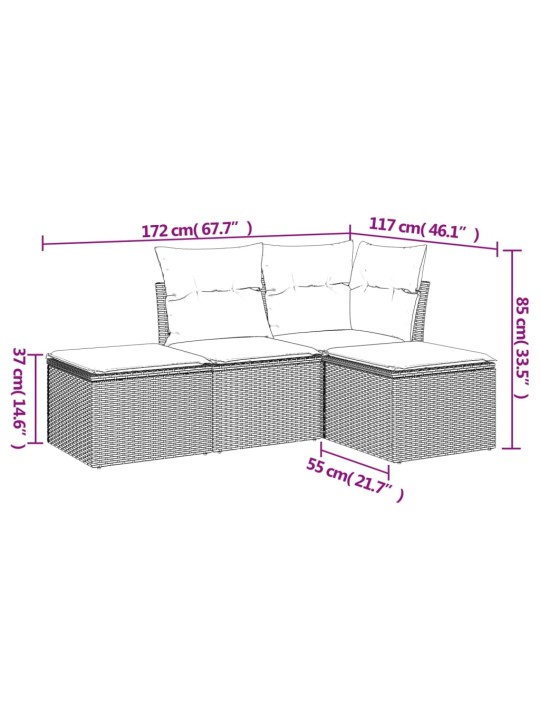 4-osaline aiadiivani komplekt patjadega, must, polürotang