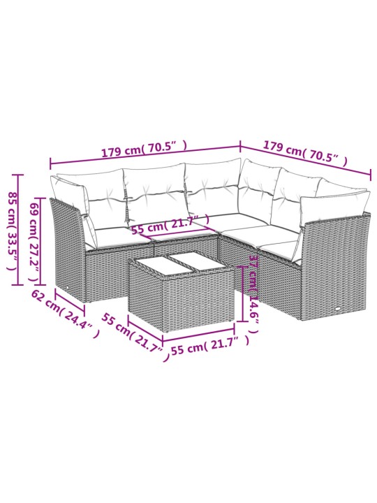 6-osaline aiadiivani komplekt patjadega, must, polürotang