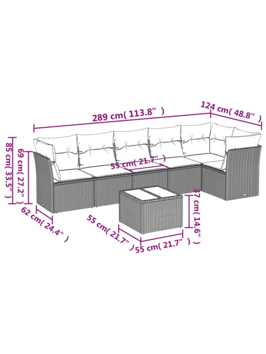 7-osaline aiadiivani komplekt patjadega, hall, polürotang