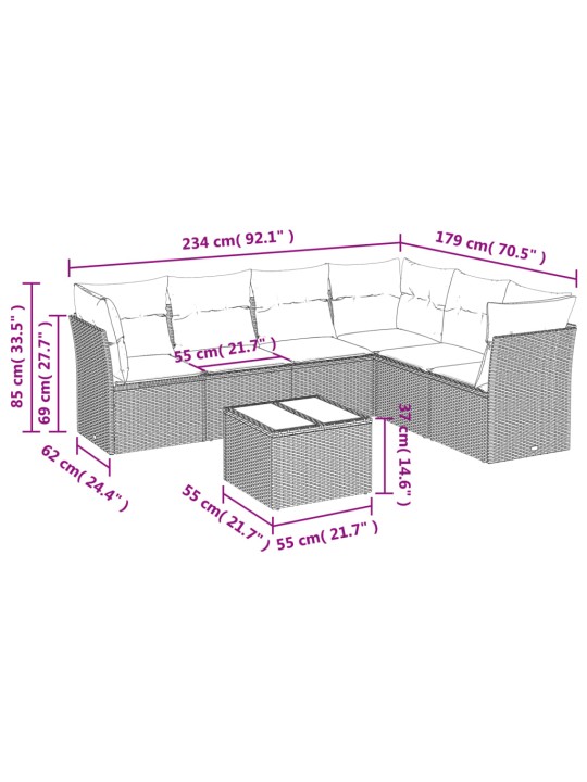 7-osaline aiadiivani komplekt patjadega, must, polürotang