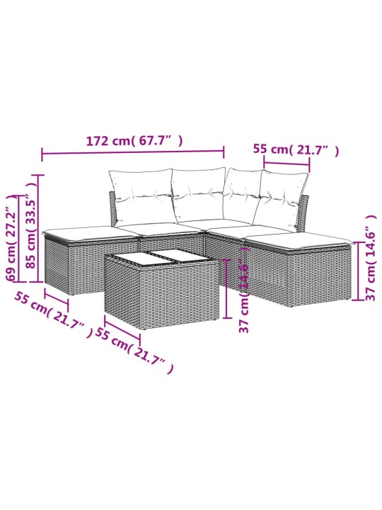 6-osaline aiadiivani komplekt patjadega, must, polürotang