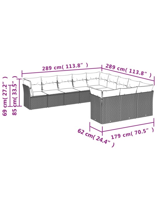 11-osaline aiadiivani komplekt patjadega, must, polürotang