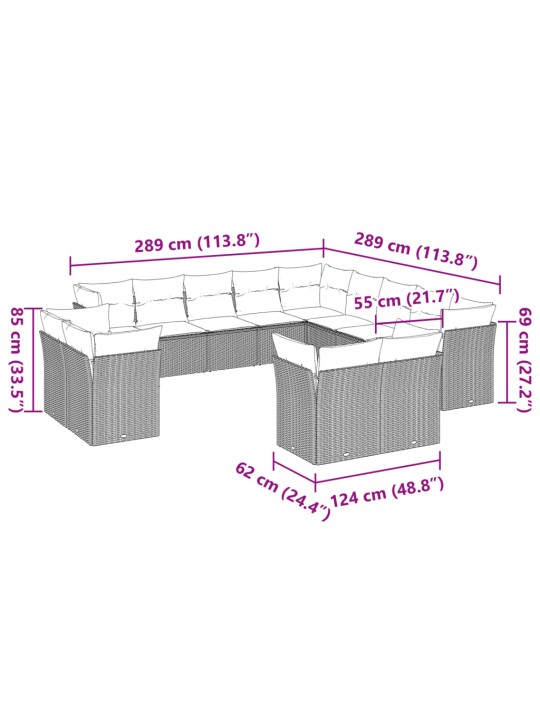 13-osaline aiadiivani komplekt patjadega, helehall, polürotang