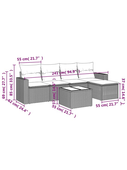 6-osaline aiadiivani komplekt patjadega, hall, polürotang