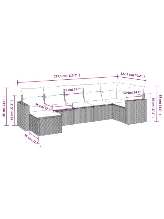 7-osaline aiadiivani komplekt patjadega, hall, polürotang