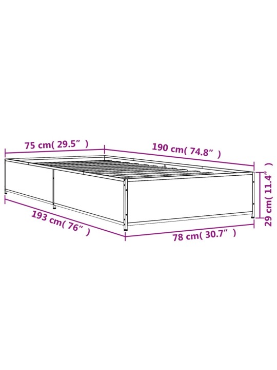 Voodiraam, hall sonoma tamm, 75 x 190 cm, tehispuit ja metall