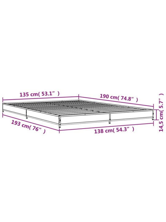 Voodiraam, hall sonoma tamm, 135 x 190 cm, tehispuit ja metall