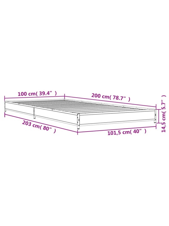 Voodiraam, hall sonoma tamm, 100 x 200 cm, tehispuit ja metall