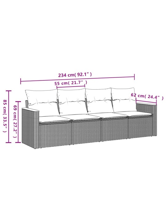 4-osaline aiamööbli komplekt patjadega, hall, polürotang