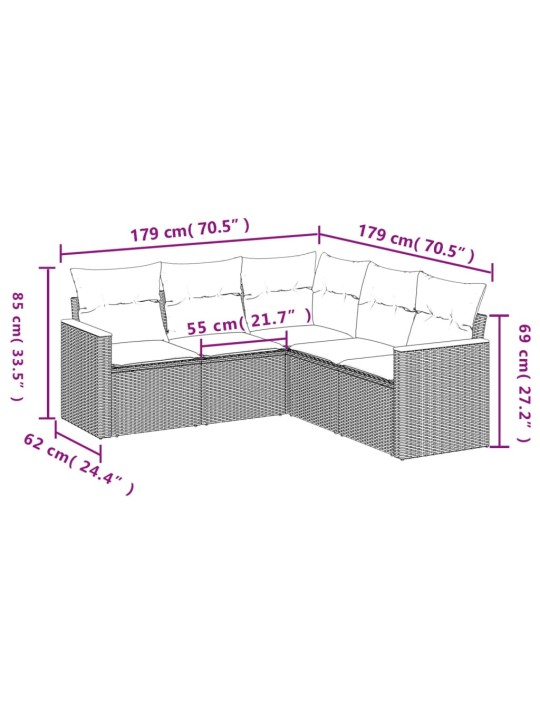 5-osaline aiadiivanikomplekt patjadega, must, polürotang