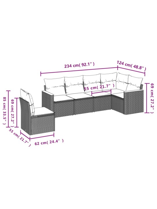 6-osaline aiadiivani komplekt patjadega, must, polürotang