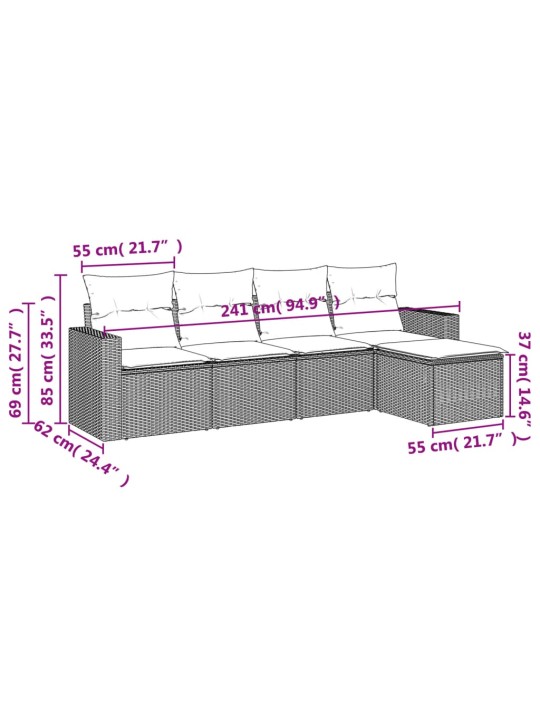 5-osaline aiamööblikomplekt istmepatjadega, polürotang, hall