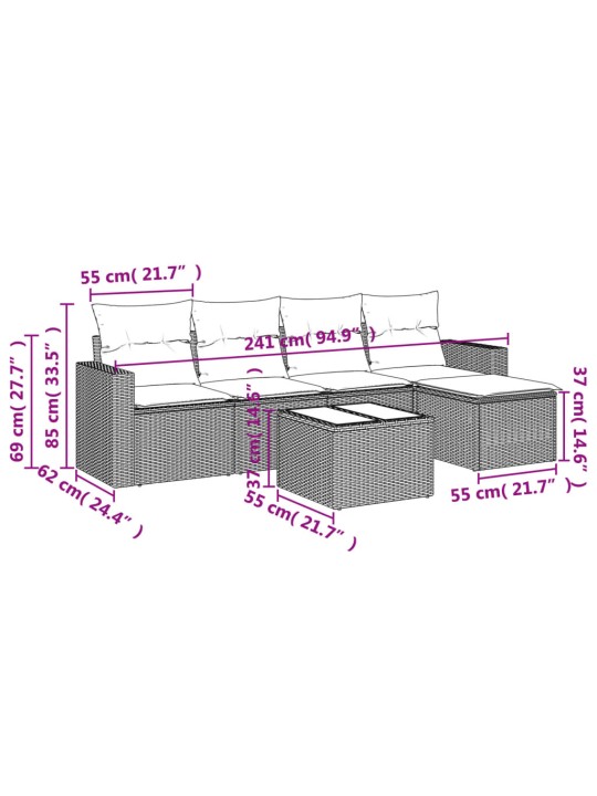 6-osaline aiadiivani komplekt patjadega, hall, polürotang