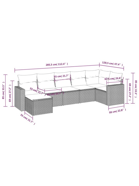 7-osaline aiadiivani komplekt patjadega, hall, polürotang