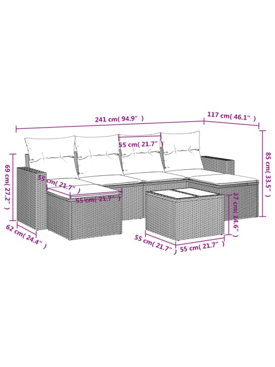 7-osaline aiadiivani komplekt patjadega, hall, polürotang