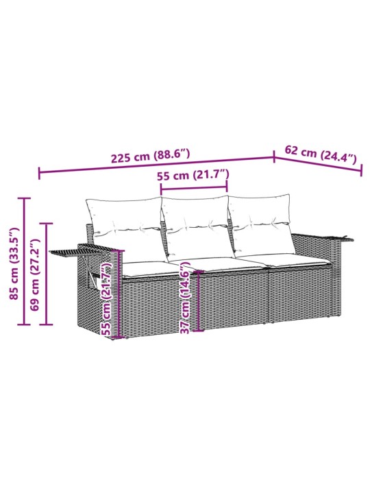 3-osaline aiamööblikomplekt patjadega, helehall, polürotang