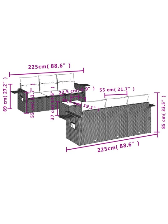 7-osaline aiadiivani komplekt patjadega, hall, polürotang