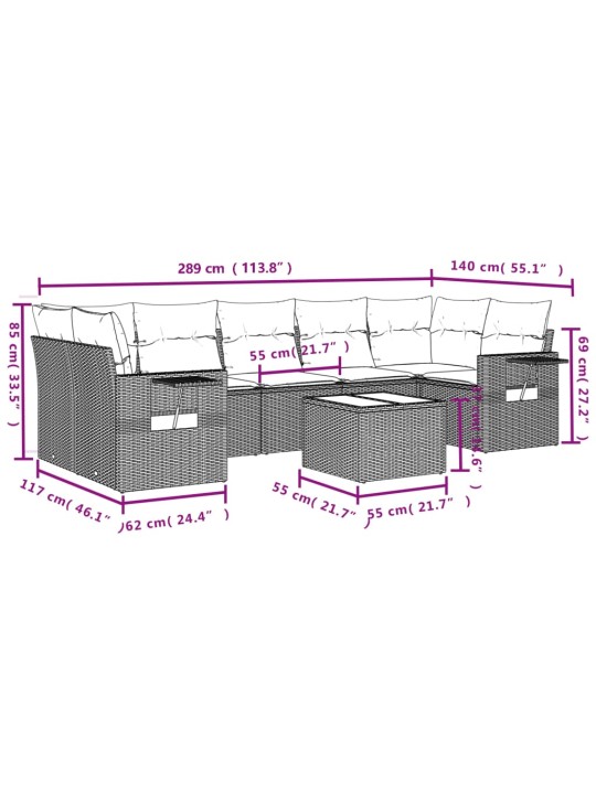 8-osaline aiadiivani komplekt patjadega, hall, polürotang