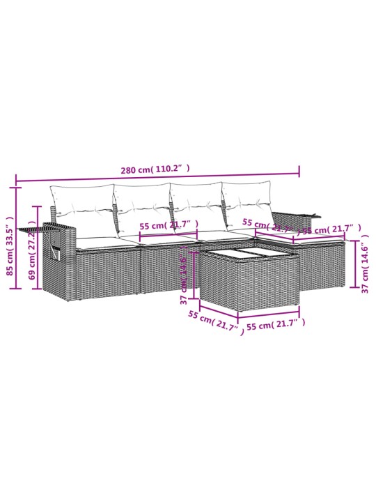 6-osaline aiadiivani komplekt patjadega, hall, polürotang