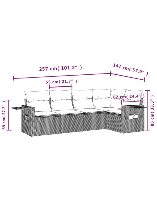 5-osaline aiadiivanikomplekt patjadega, must, polürotang