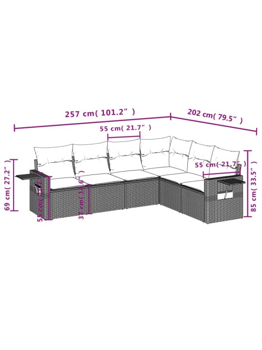 6-osaline aiadiivani komplekt patjadega, hall, polürotang