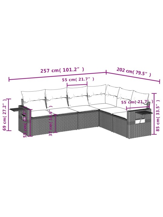 6-osaline aiamööblikomplekt patjadega, helehall, polürotang