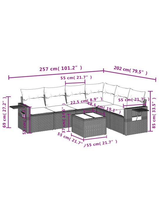 7-osaline aiadiivani komplekt patjadega, must, polürotang