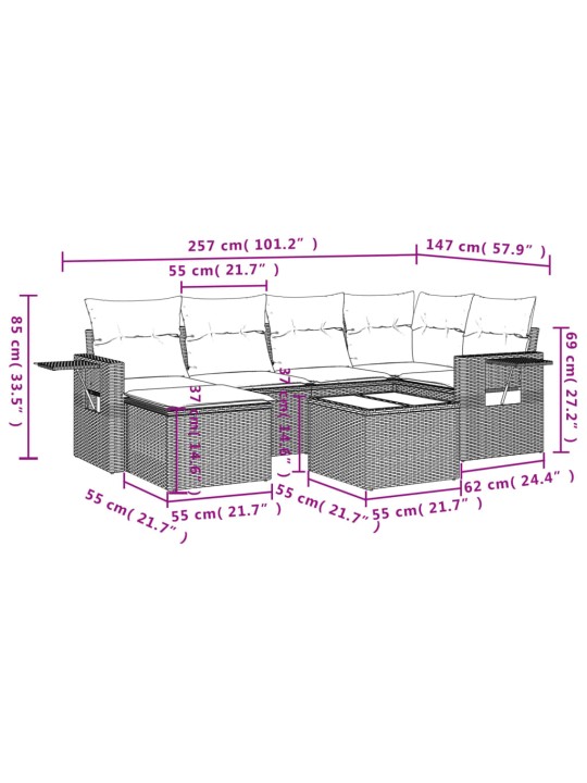 7-osaline aiadiivani komplekt patjadega, hall, polürotang