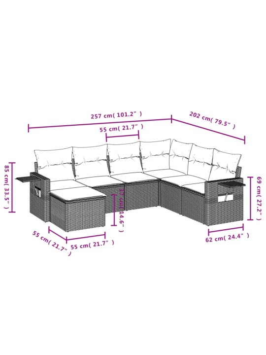 7-osaline aiadiivani komplekt patjadega, hall, polürotang