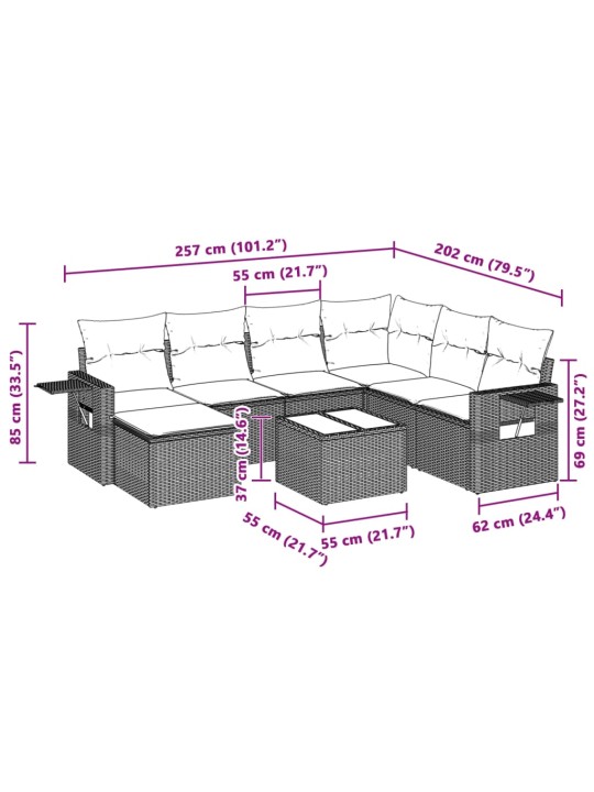 8-osaline aiadiivani komplekt patjadega, helehall, polürotang