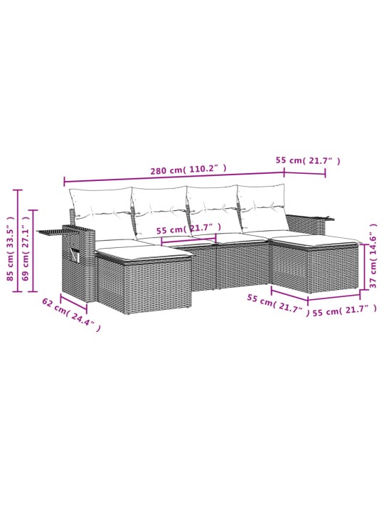 6-osaline aiadiivani komplekt patjadega, hall, polürotang