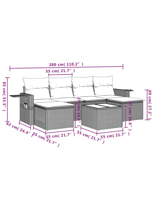 7-osaline aiadiivani komplekt patjadega, must, polürotang