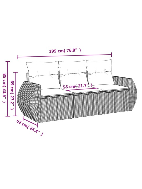 3-osaline aiamööblikomplekt patjadega, helehall, polürotang