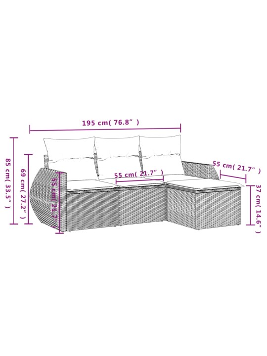 4-osaline aiadiivani komplekt patjadega, beež, polürotang