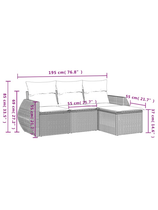 4-osaline aiamööbli komplekt patjadega, hall, polürotang