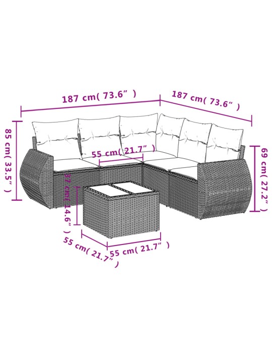 6-osaline aiadiivani komplekt patjadega, hall, polürotang