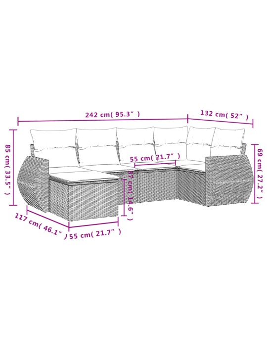 6-osaline aiadiivani komplekt patjadega, must, polürotang