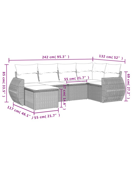 6-osaline aiadiivani komplekt patjadega, beež, polürotang