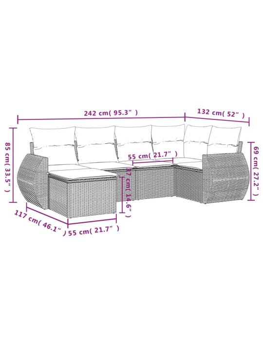 6-osaline aiadiivani komplekt patjadega, hall, polürotang