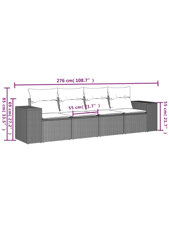 4-osaline aiamööblikomplekt patjadega, helehall, polürotang