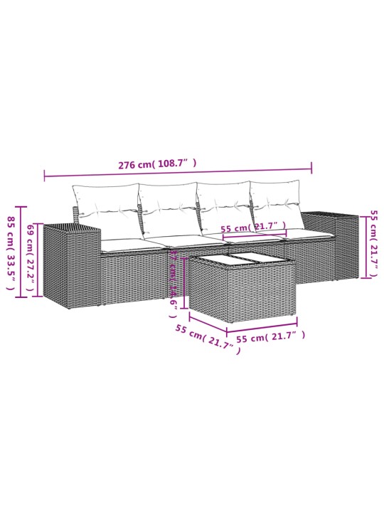 5-osaline aiamööblikomplekt istmepatjadega, polürotang, hall