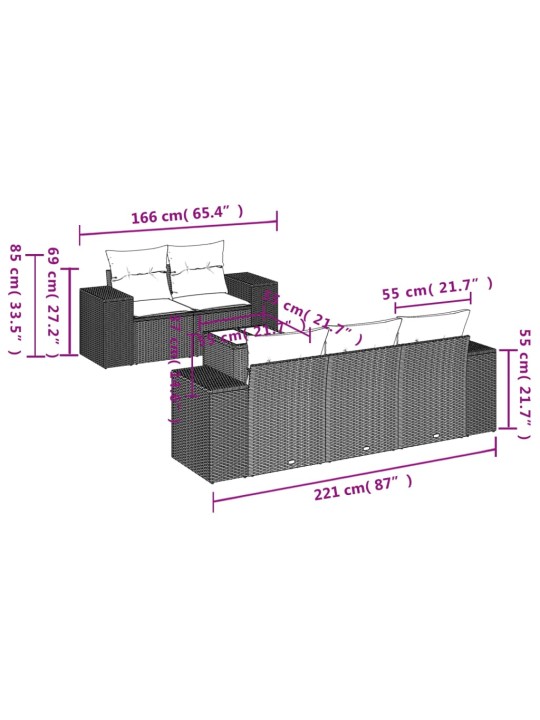 6-osaline aiadiivani komplekt patjadega, must, polürotang