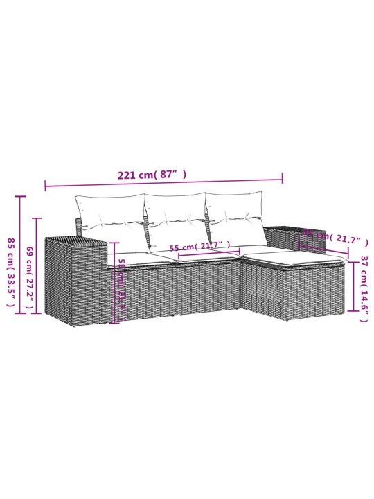 4-osaline aiamööbli komplekt patjadega, hall, polürotang