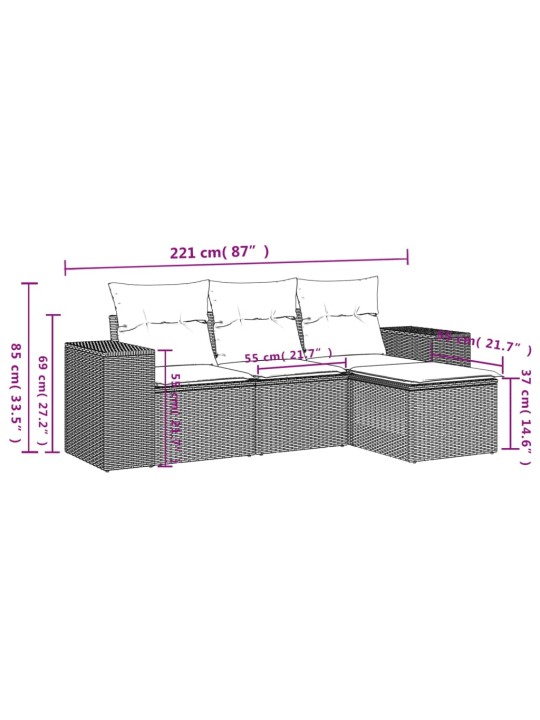 4-osaline aiamööblikomplekt patjadega, helehall, polürotang