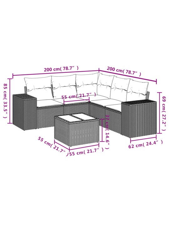 6-osaline aiadiivani komplekt patjadega, must, polürotang