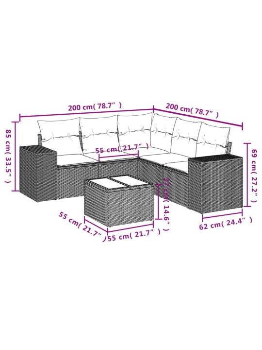 6-osaline aiadiivani komplekt patjadega, beež, polürotang